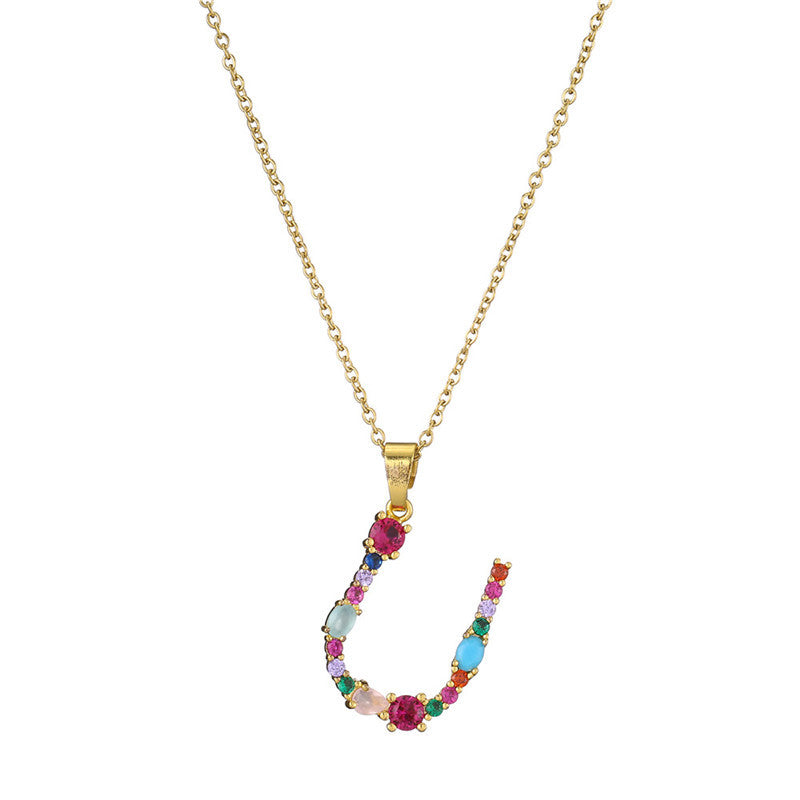 Collana con Lettere da Donna, Stile Minimalista, Alla Moda, Casual, con Catena a O, Placcata, con Strass Intarsiati