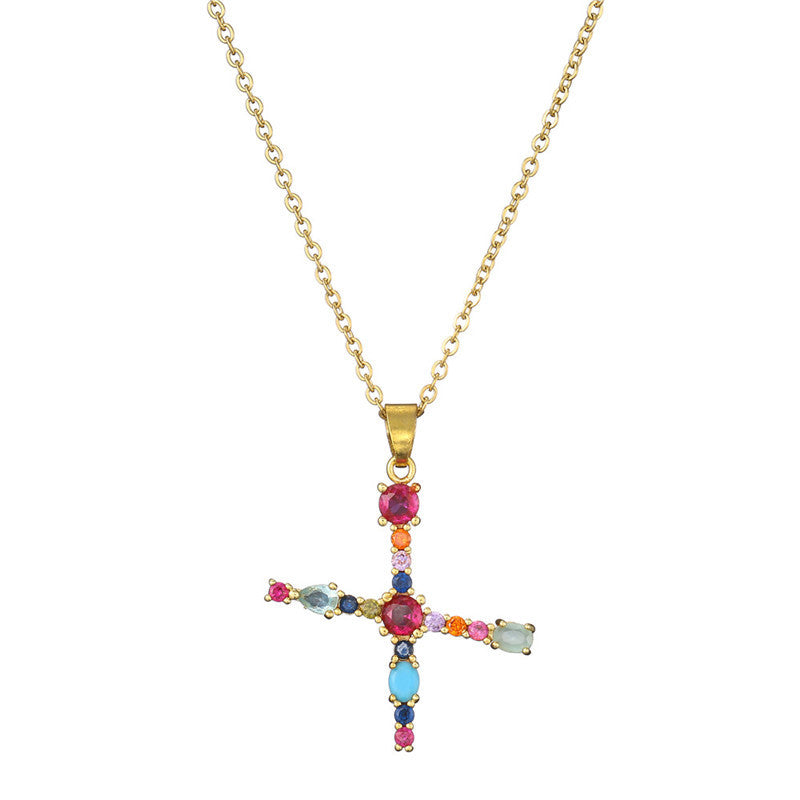 Collana con Lettere da Donna, Stile Minimalista, Alla Moda, Casual, con Catena a O, Placcata, con Strass Intarsiati