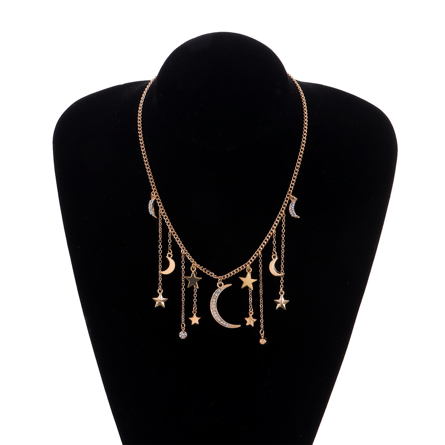 Women's Star-Shaped Rhinestone Pendant Necklace, Cross Chain, Alloy, Plated, Short Sweater Jewelry, European Style