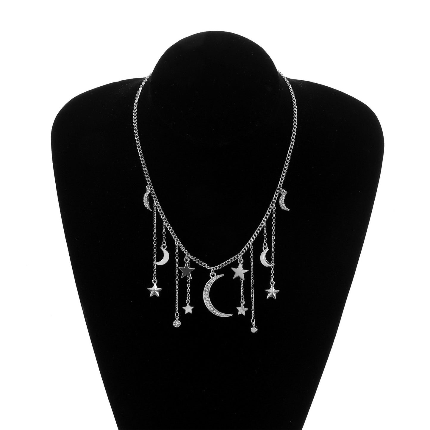 Women's Star-Shaped Rhinestone Pendant Necklace, Cross Chain, Alloy, Plated, Short Sweater Jewelry, European Style