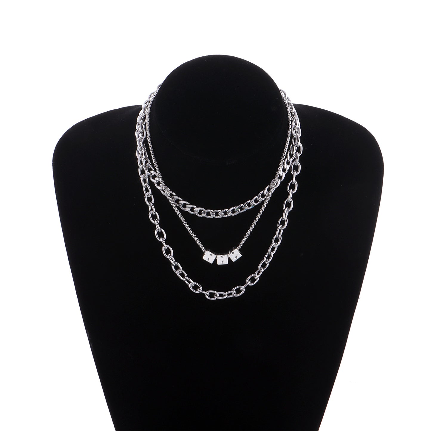 Punk Vintage Geometric Alloy Box Chain Necklace for Women - Multi-Layered Fashion Jewelry