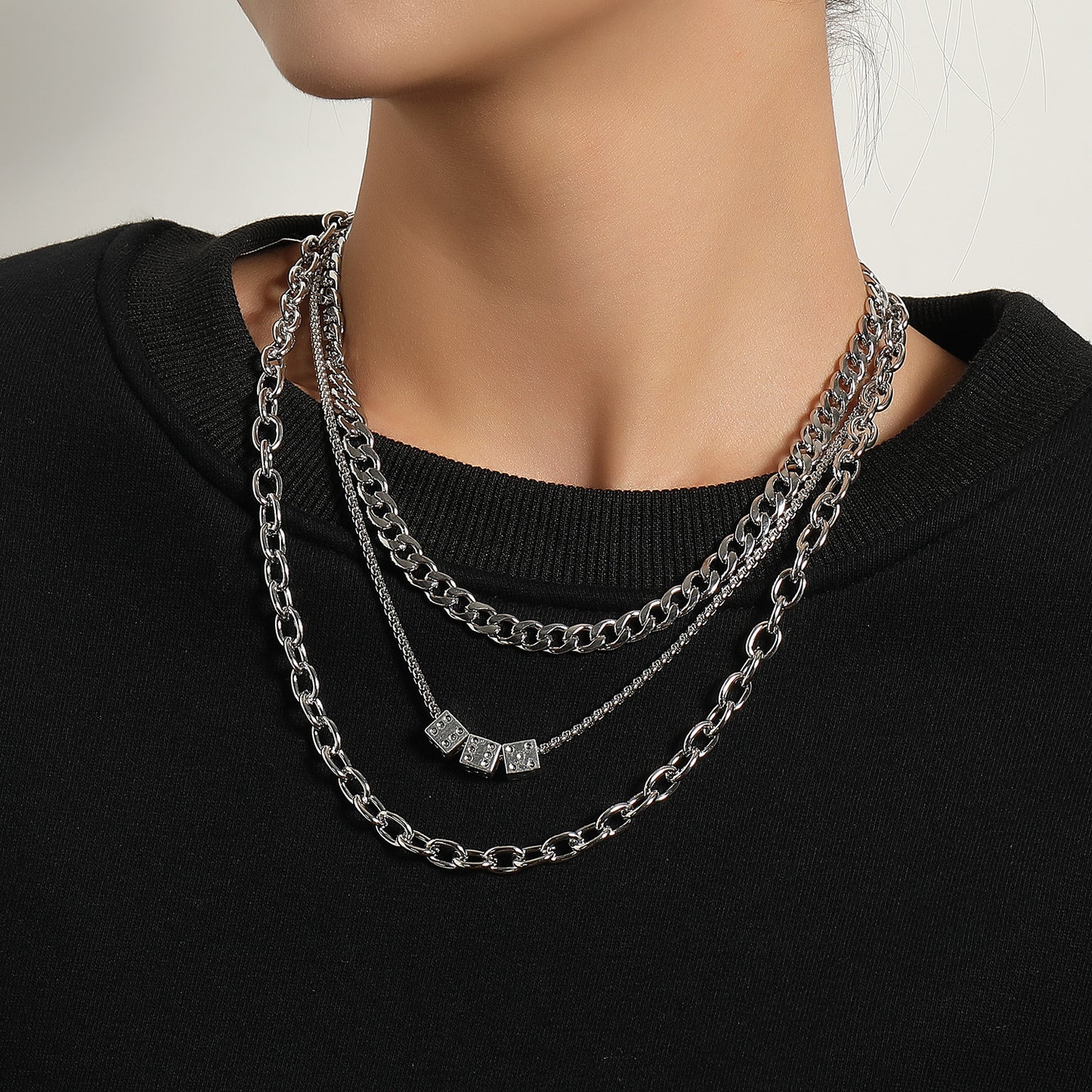 Punk Vintage Geometric Alloy Box Chain Necklace for Women - Multi-Layered Fashion Jewelry