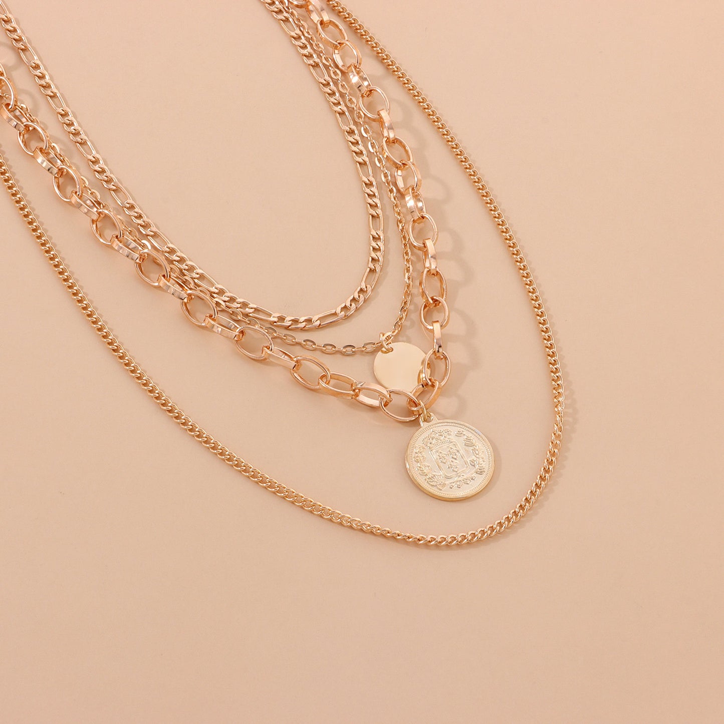Geometric Pendant Necklace for Women, Vintage Punk Style, Alloy Plated Cross Chain, Multi-Layered Statement Jewelry