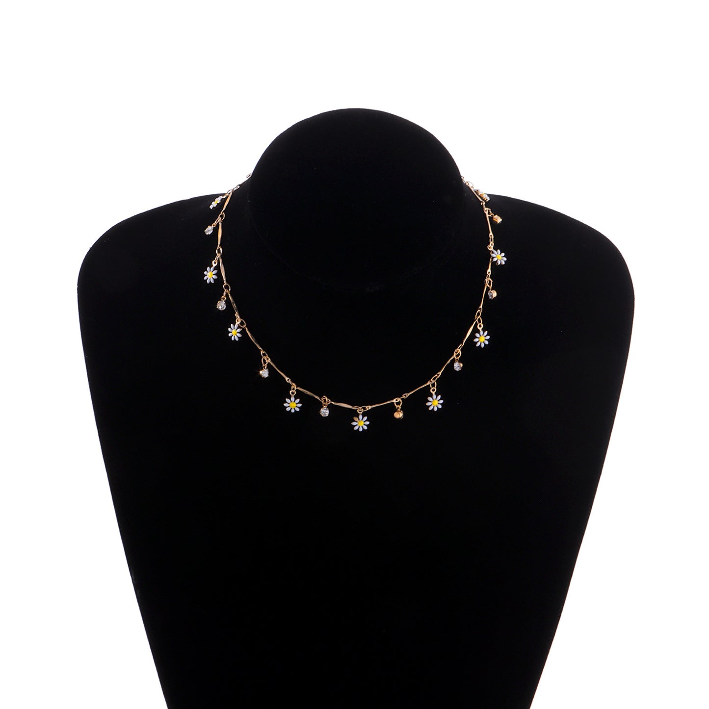 Floral Rhinestone Alloy Necklace Women Vintage Trendy Bohemian Style Straight Tube Chain Jewelry
