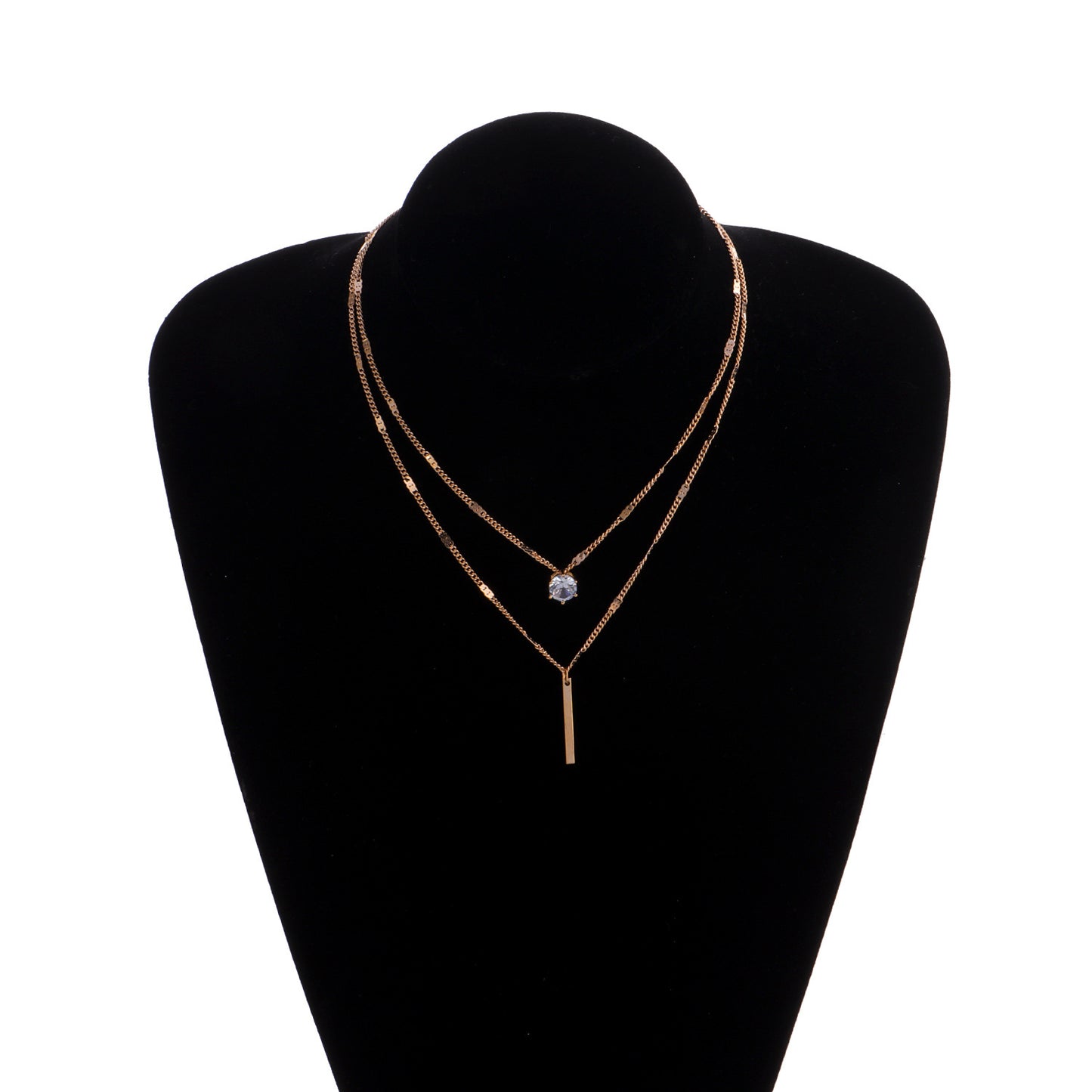 Minimalist Vintage Geometric Rhinestone Alloy Cross Chain Necklace for Women
