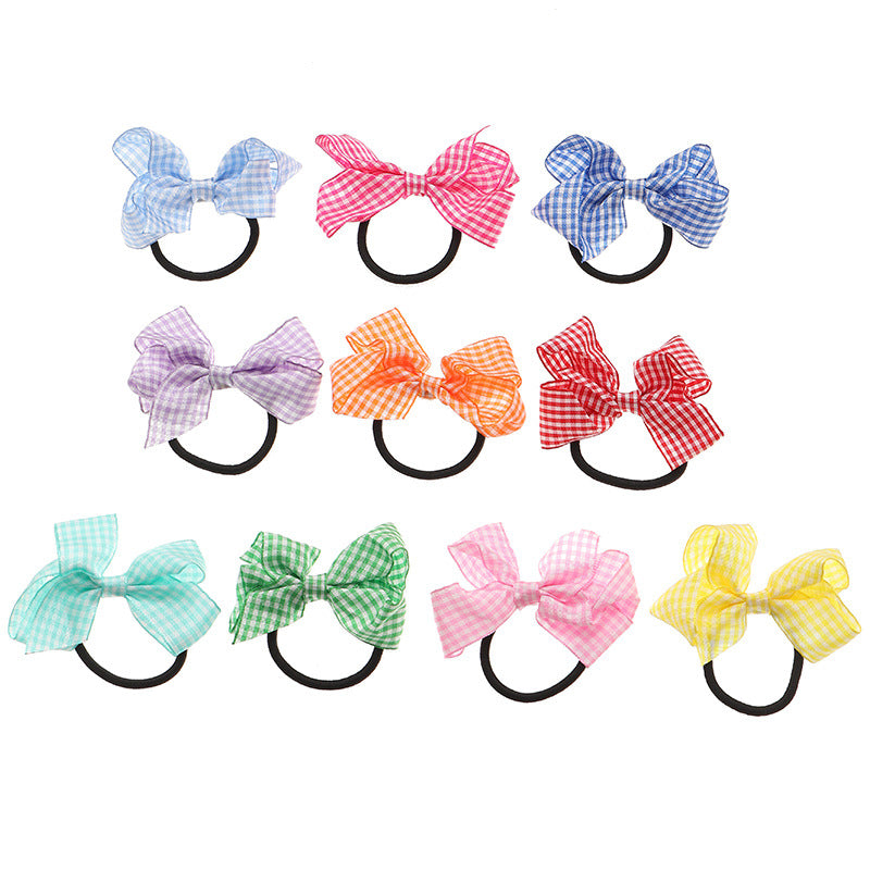 Bowknot Hair Tie for Kids Princess Style Fabric Hair Ring with Geometric Shape Handmade Hair Accessory for Double Ponytail