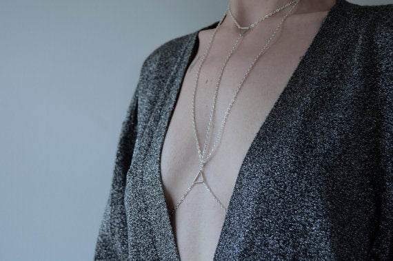 Triangular Geometric Body Chain for Women Spring Fashion Jewelry Multi-Color Metal Chain