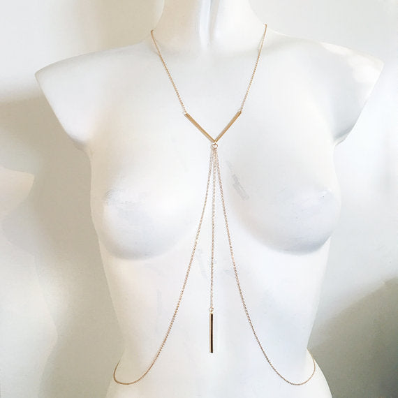 Geometric Alloy Body Chain for Women Adjustable 51cm to 80cm Plated Bikini Chain Fashion Jewelry