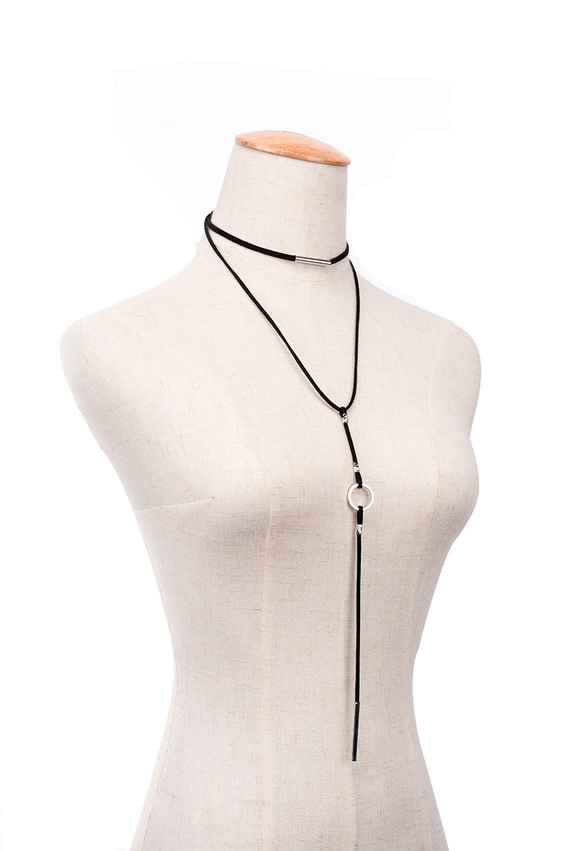 Collar con colgante geométrico vintage para mujer con detalle de borla, cadena ajustable, joyería de aleación