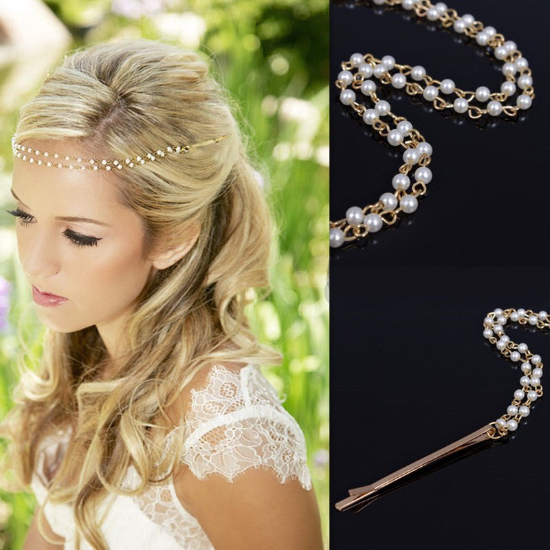 Women's Handmade Pearl Beaded Headband Hair Accessory Summer Versatile Minimalist Elegant Western Style Geometric Hairband