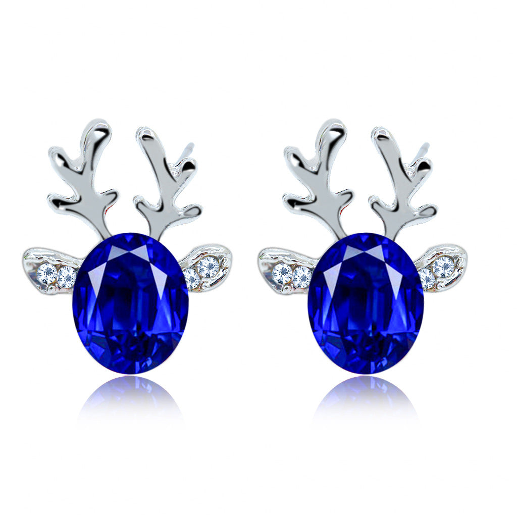 Pendientes de tuerca coreanos con astas de ciervo de cristal para mujer, joyería navideña, aretes sin colgantes con forma de animal, a la moda