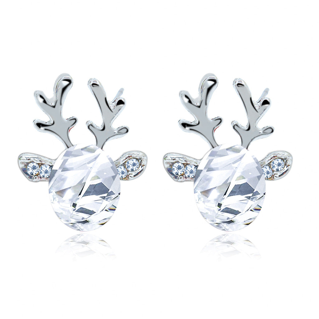 Pendientes de tuerca coreanos con astas de ciervo de cristal para mujer, joyería navideña, aretes sin colgantes con forma de animal, a la moda