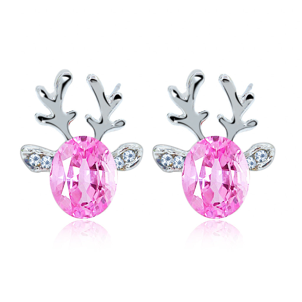 Pendientes de tuerca coreanos con astas de ciervo de cristal para mujer, joyería navideña, aretes sin colgantes con forma de animal, a la moda