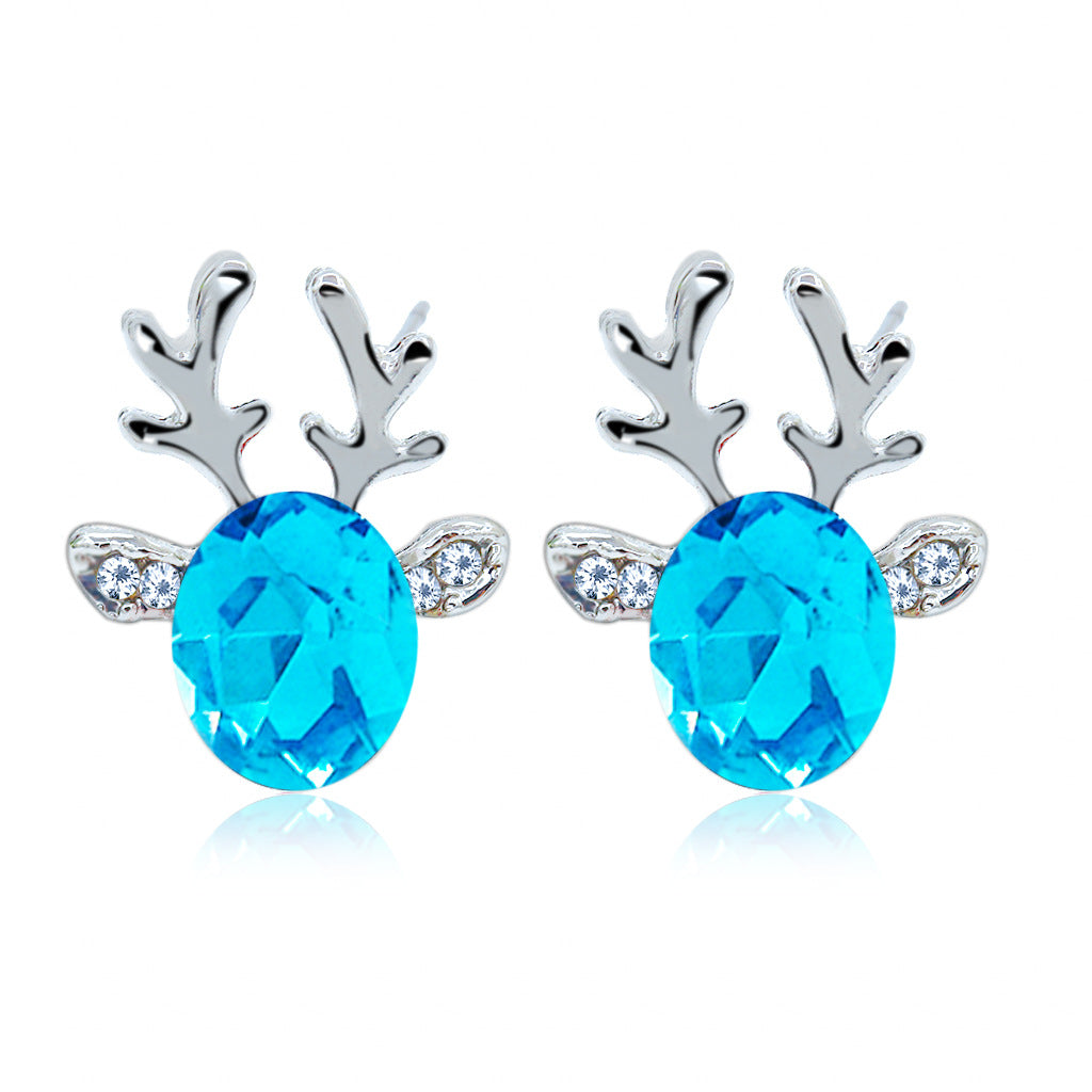 Pendientes de tuerca coreanos con astas de ciervo de cristal para mujer, joyería navideña, aretes sin colgantes con forma de animal, a la moda