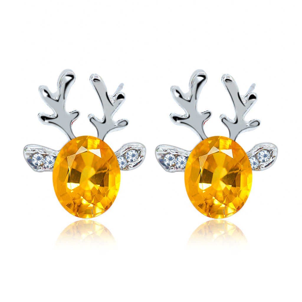 Pendientes de tuerca coreanos con astas de ciervo de cristal para mujer, joyería navideña, aretes sin colgantes con forma de animal, a la moda