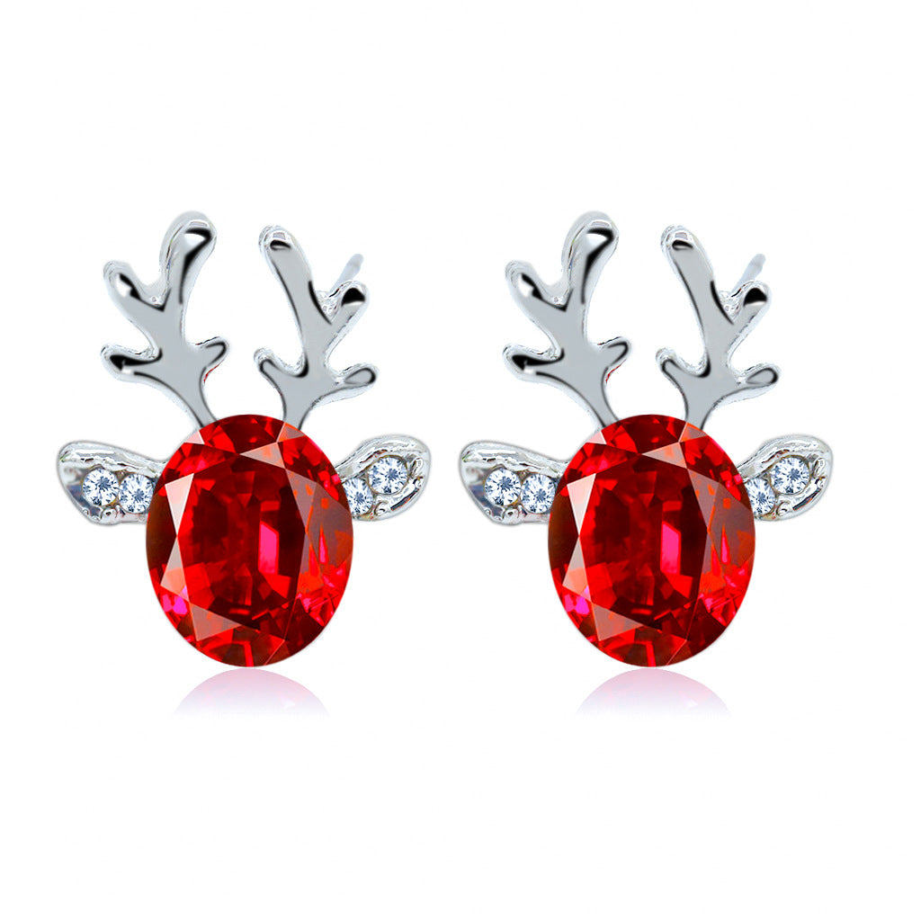 Pendientes de tuerca coreanos con astas de ciervo de cristal para mujer, joyería navideña, aretes sin colgantes con forma de animal, a la moda