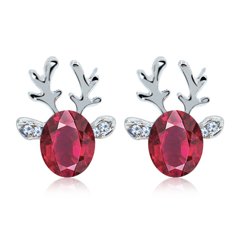 Pendientes de tuerca coreanos con astas de ciervo de cristal para mujer, joyería navideña, aretes sin colgantes con forma de animal, a la moda
