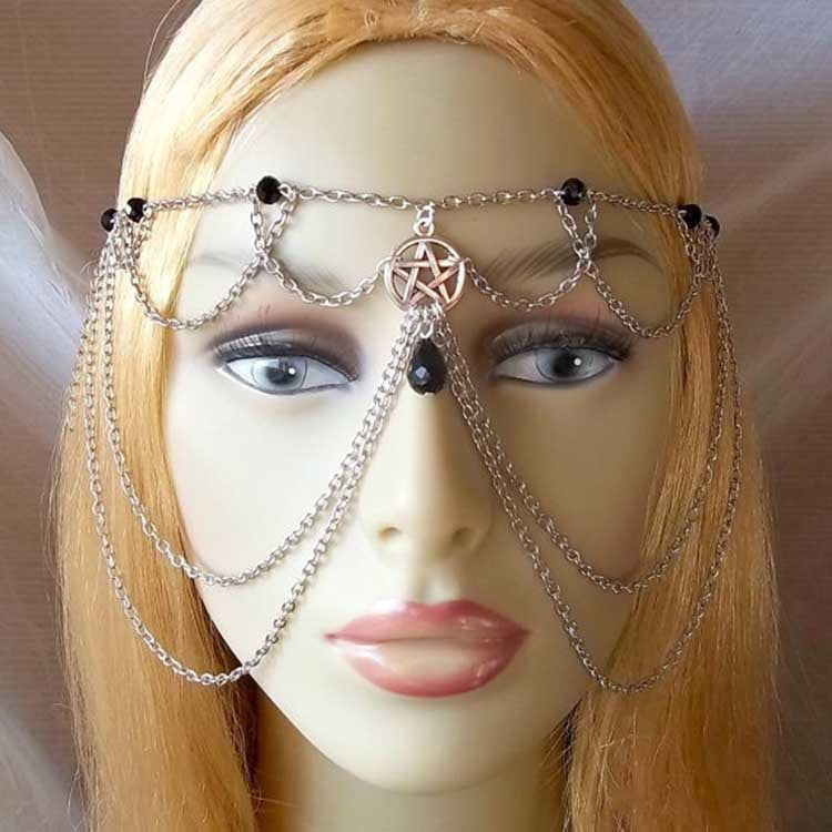 Multi-Layer Star Head Chain for Women Alloy Hair Accessory with Crystal Accents Geometric Tartan Pattern Headband Hair Band