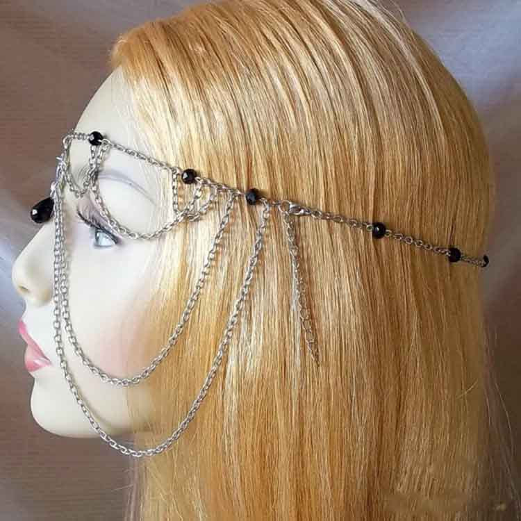 Multi-Layer Star Head Chain for Women Alloy Hair Accessory with Crystal Accents Geometric Tartan Pattern Headband Hair Band
