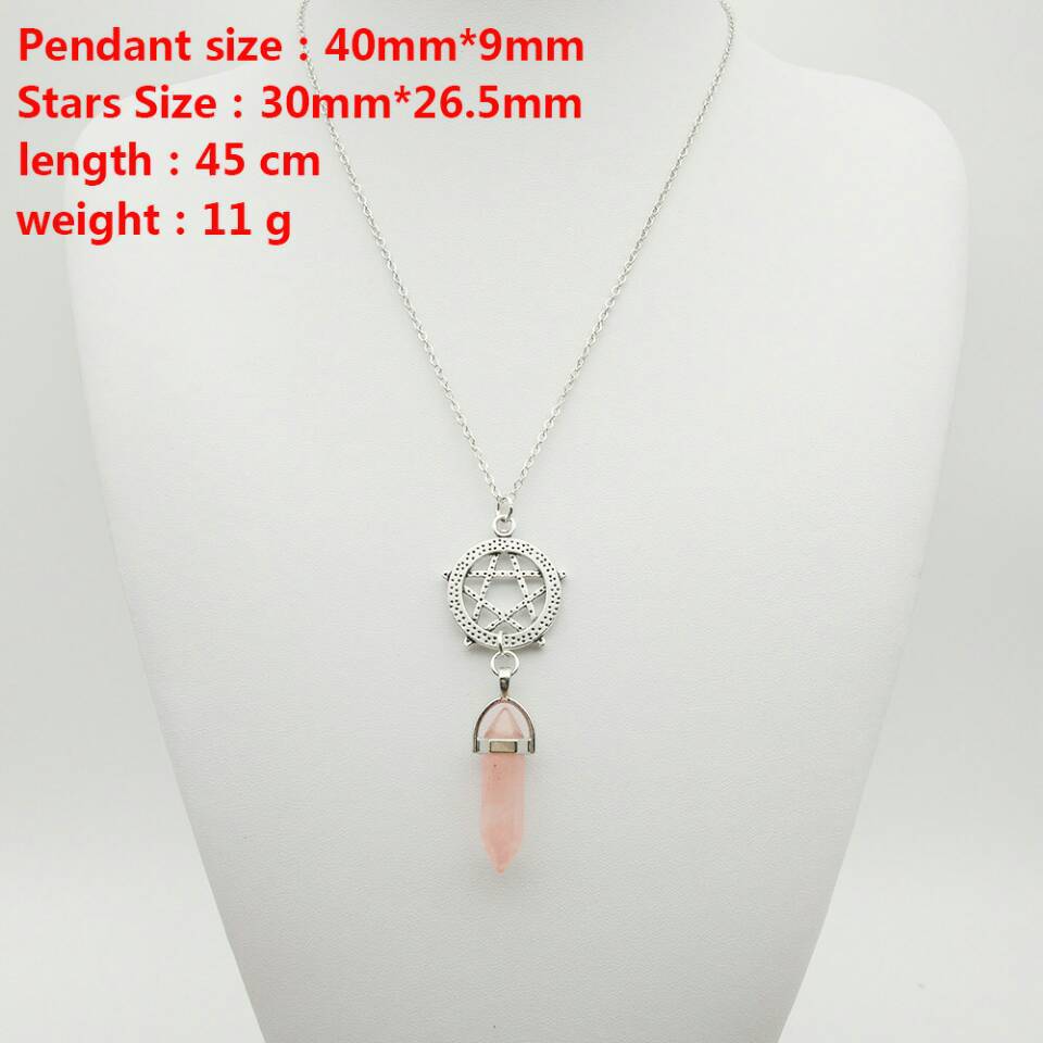 Modern Hexagonal Agate Crystal Necklace with Star Pendant Women's Fashion Jewelry Alloy Chain