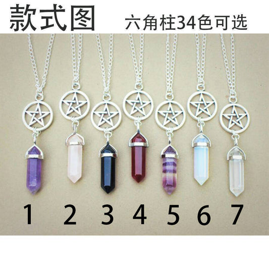 Collana moderna esagonale in cristallo di agata con pendente a stella, gioielli di moda da donna, catena in lega