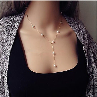 Fashion Cross Pendant Necklace for Women Alloy Multi-Layer Adjustable Pearl-Style Necklace