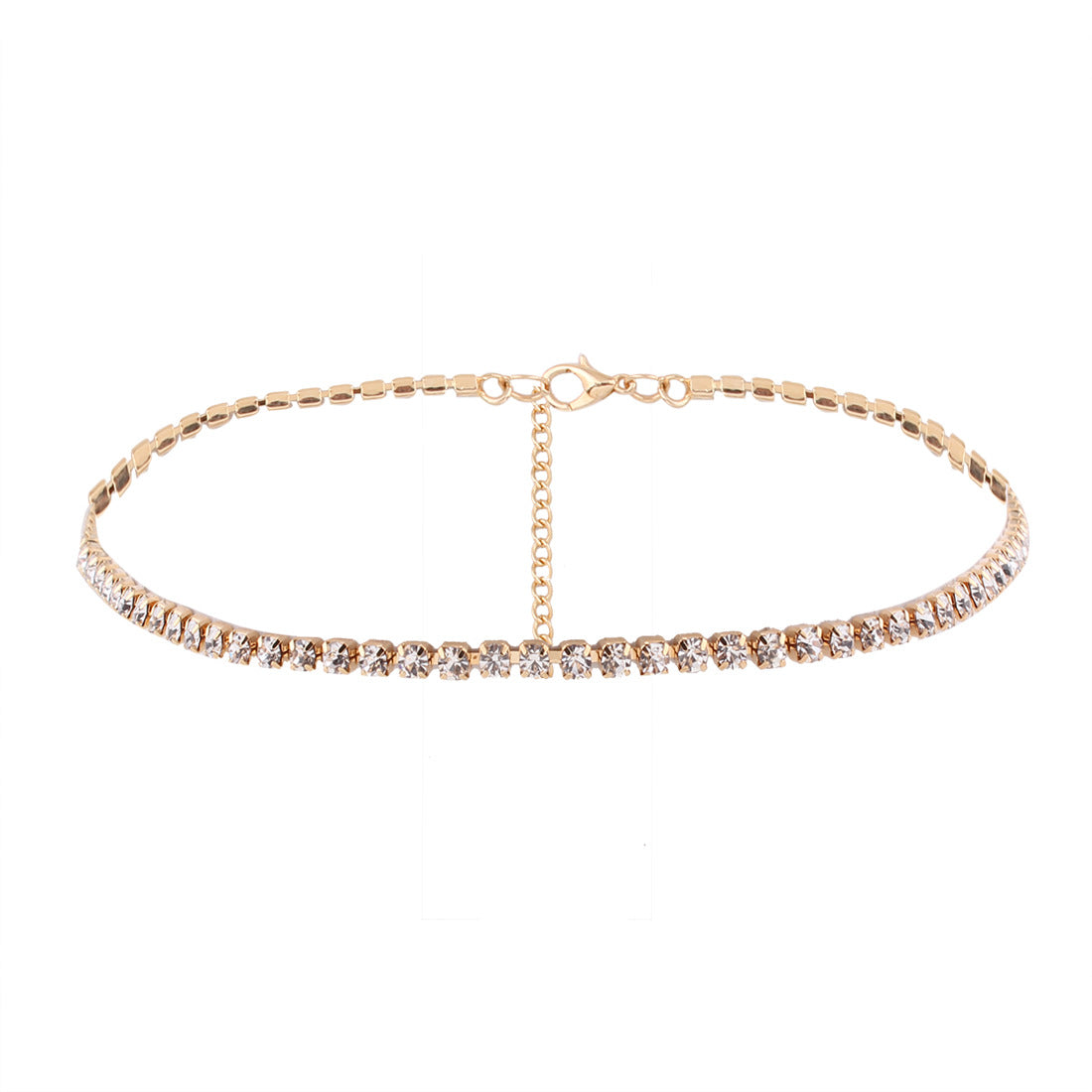 Collana girocollo da donna con catena a maglie geometrica a forma di curb, decorata con strass minimalisti e audaci, senza ciondolo a forma di medaglione