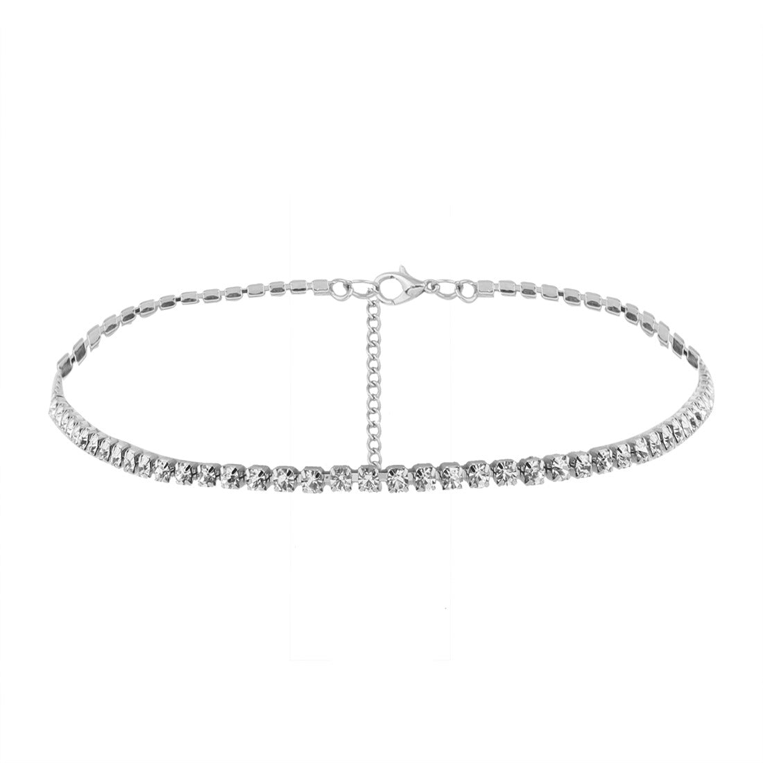 Collana girocollo da donna con catena a maglie geometrica a forma di curb, decorata con strass minimalisti e audaci, senza ciondolo a forma di medaglione