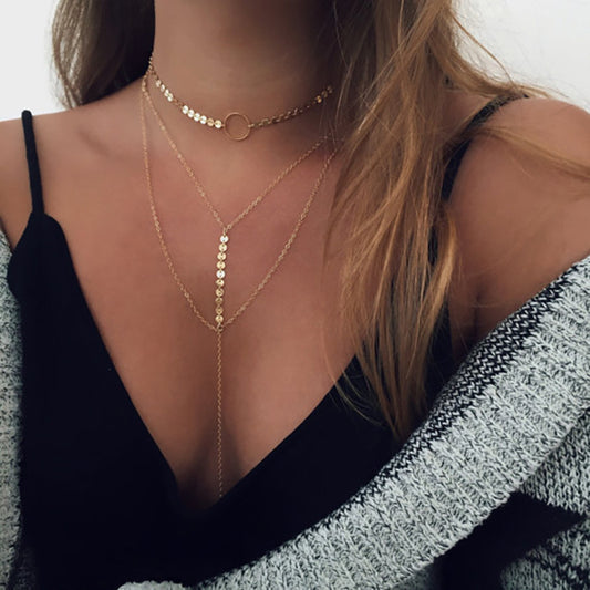 Handmade Circle Multi Layer Fashion Necklace for Women Trendy Clavicle Chain