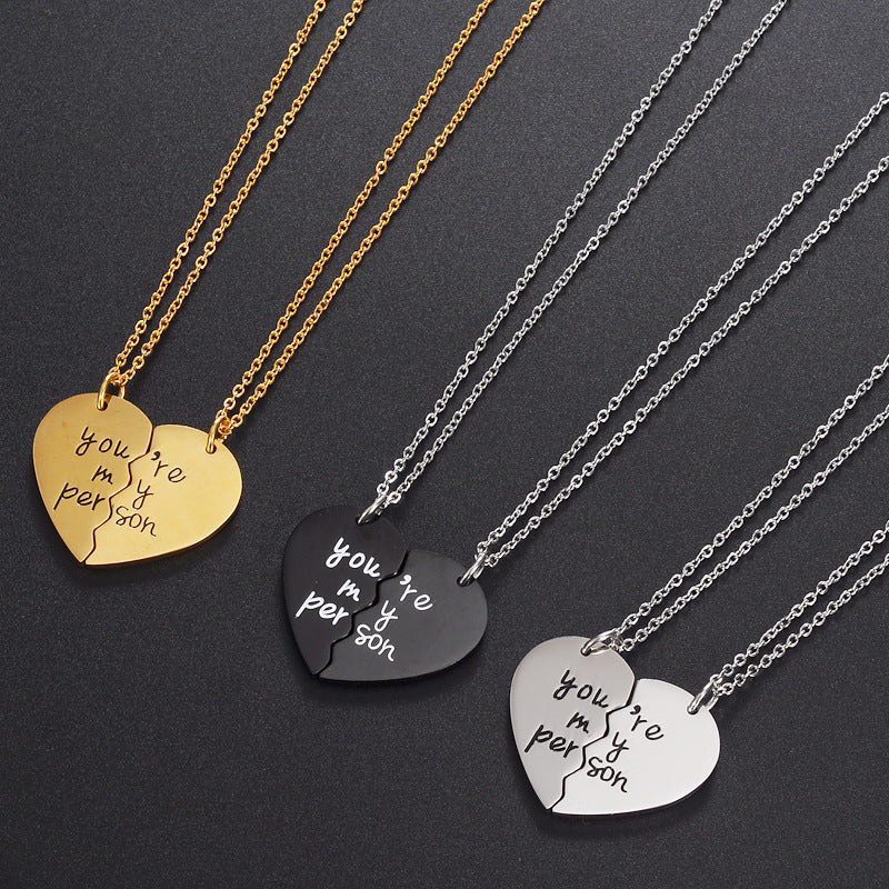 Stainless Steel Heart Pendant Necklace for Women Titanium Steel Charm Polished Finish Romantic Couple Jewelry