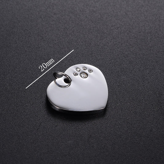 Stainless Steel Heart Pendant with Rhinestone Paw Detail Minimalist Charm Necklace