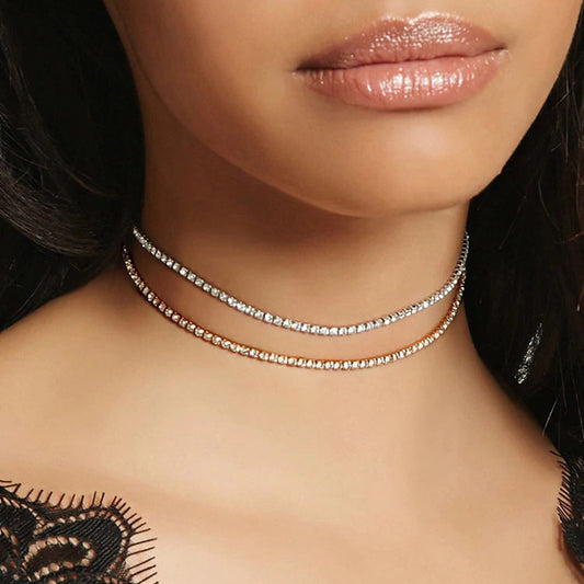 Double Layer Prong Chain Necklace Teardrop Pendant Minimalist Clavicle Necklace for Women