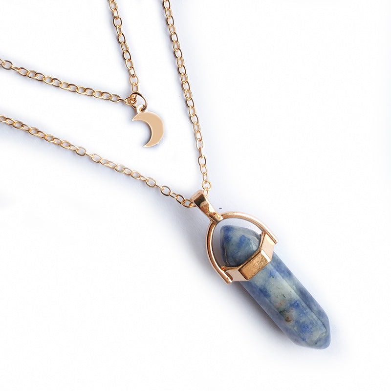Minimalist Women's Geometric Moon Pendant Necklace in Alloy with Hexagonal Charm Spring Fashion Jewelry