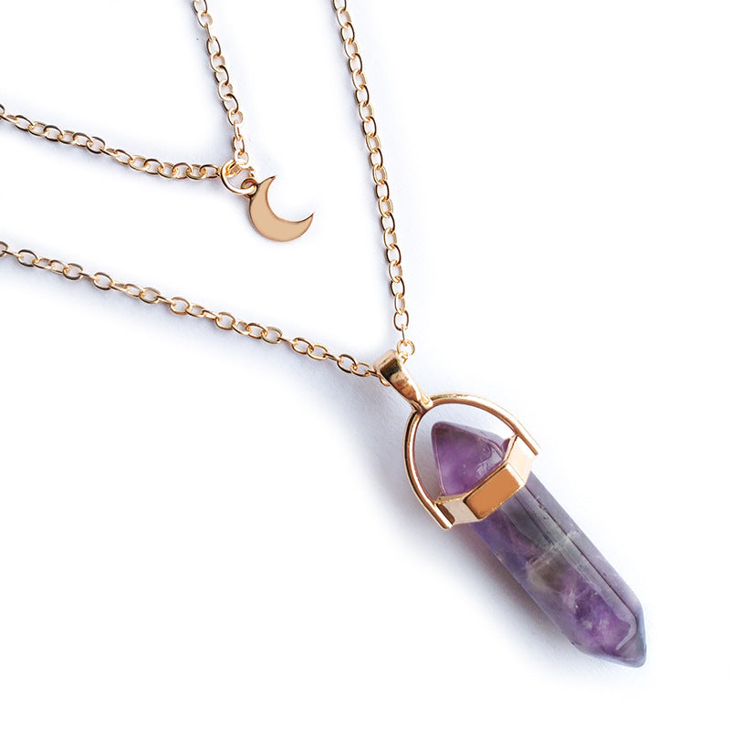Minimalist Women's Geometric Moon Pendant Necklace in Alloy with Hexagonal Charm Spring Fashion Jewelry
