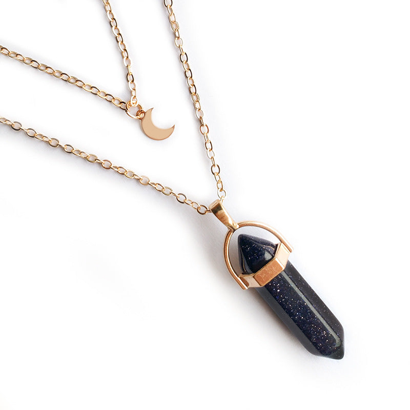 Minimalist Women's Geometric Moon Pendant Necklace in Alloy with Hexagonal Charm Spring Fashion Jewelry