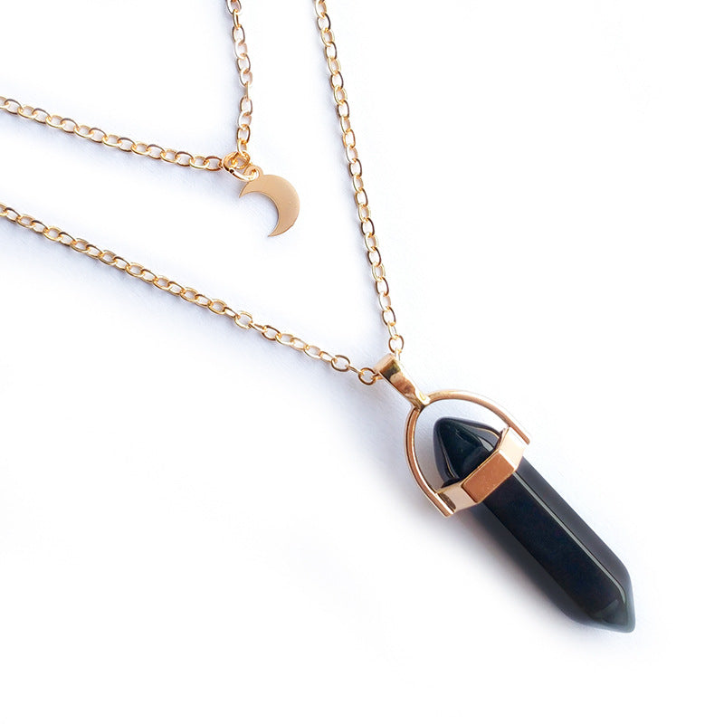 Minimalist Women's Geometric Moon Pendant Necklace in Alloy with Hexagonal Charm Spring Fashion Jewelry