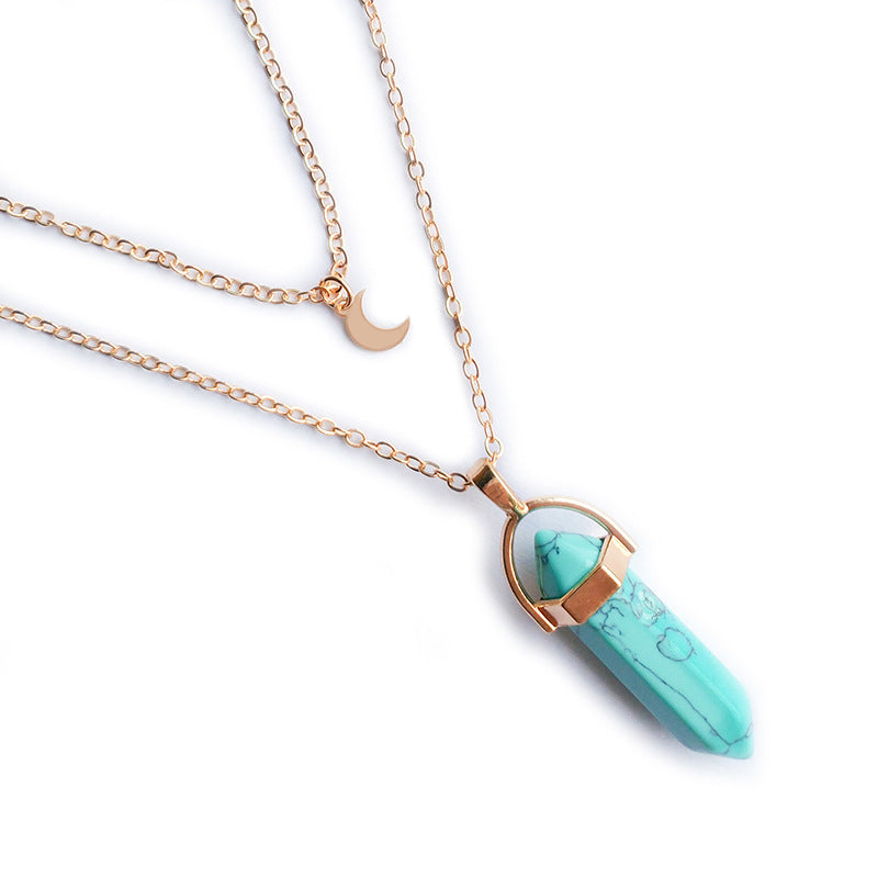 Minimalist Women's Geometric Moon Pendant Necklace in Alloy with Hexagonal Charm Spring Fashion Jewelry