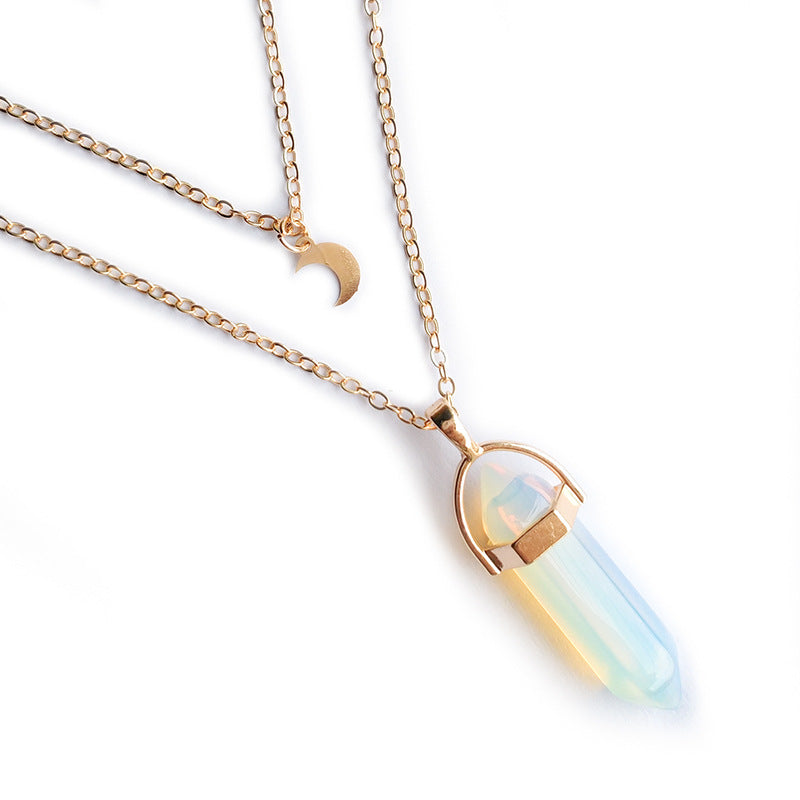 Minimalist Women's Geometric Moon Pendant Necklace in Alloy with Hexagonal Charm Spring Fashion Jewelry