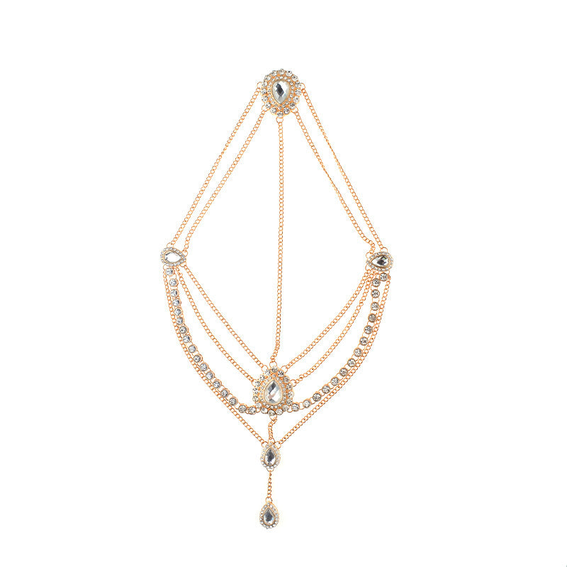 Rhinestone-Encrusted Droplet Tassel Headband for Women Alloy Yoga Hair Accessory Boho Chic Hairband