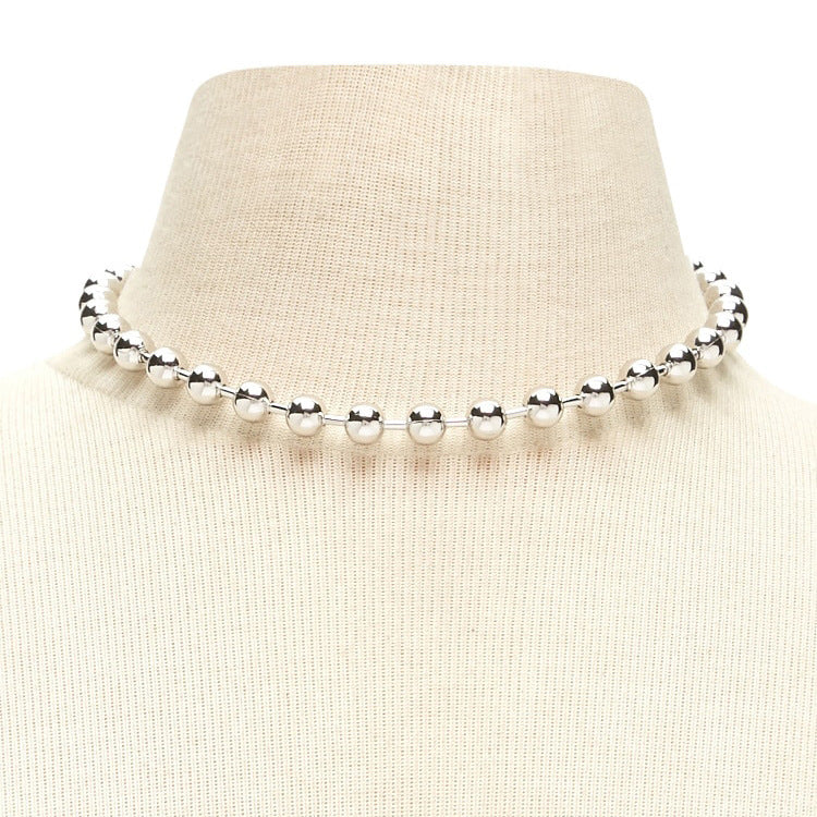 Minimalist European Style Spherical Collar Necklace for Women Alloy Ball Chain Geometric Pendant Jewelry