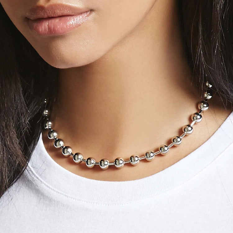 Minimalist European Style Spherical Collar Necklace for Women Alloy Ball Chain Geometric Pendant Jewelry