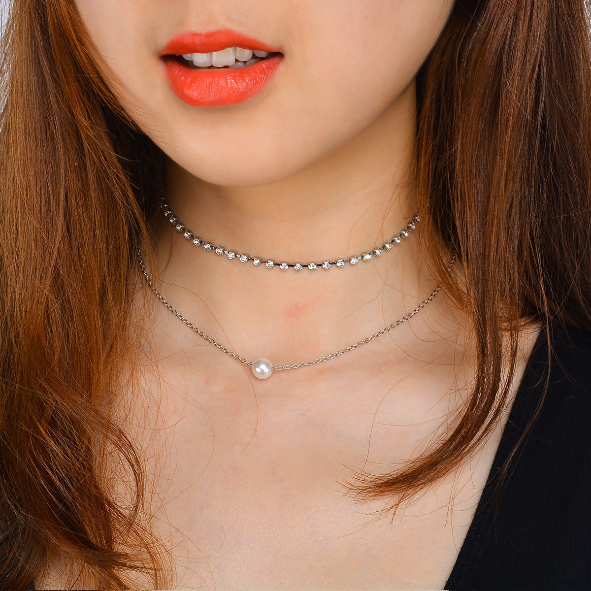 Multi-Layer Pearl Pendant Necklace for Women with Rhinestone Inlay Snake Bone Chain Tassel Detail Minimalist Letter Number Word Design Vintage Artistic Jewelry