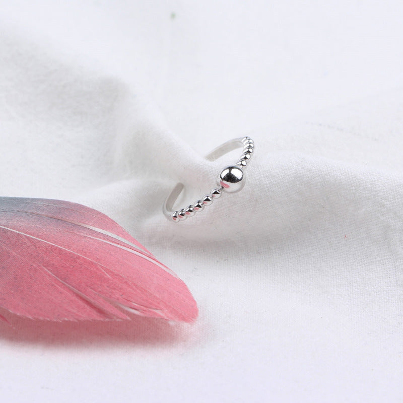 925 Sterling Silver Adjustable Open Ring for Women Round Bead Band Minimalist Geometric Jewelry