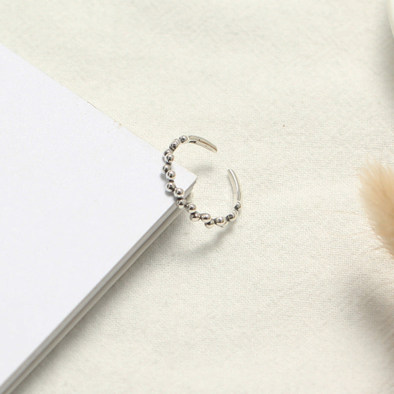 Anillo ajustable de plata esterlina 925 con cuentas redondas irregulares para mujer