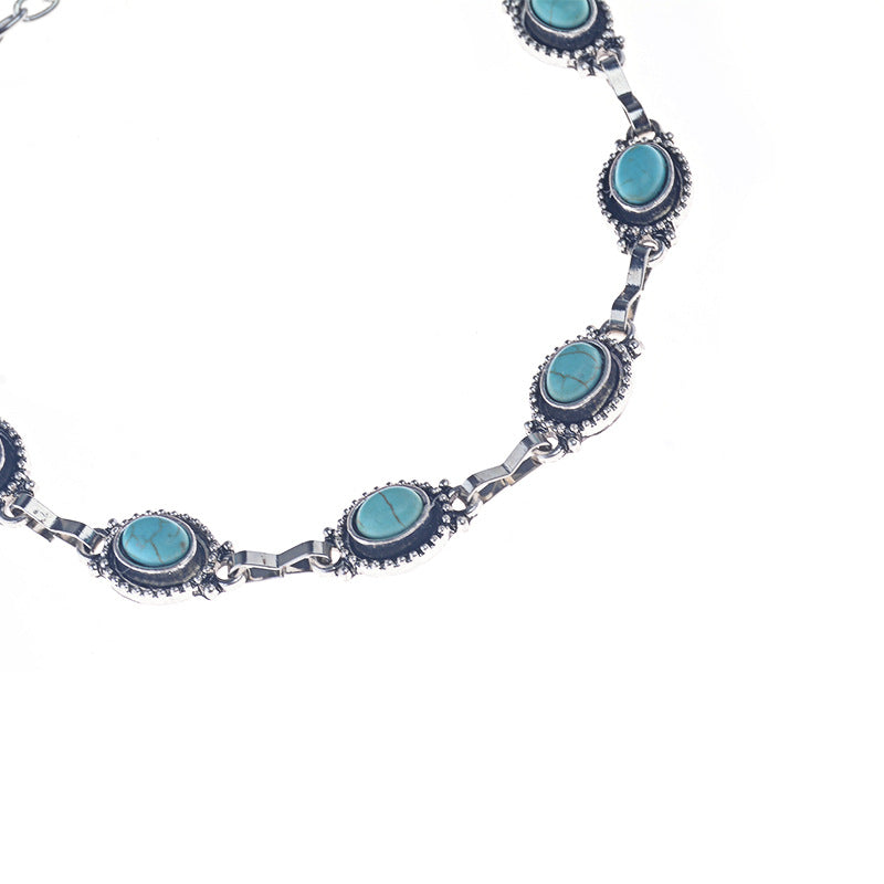 Cavigliera vintage etnica in lega da donna con lettere, numeri e parole, accento turchese, gioielli minimalisti alla moda per il piede