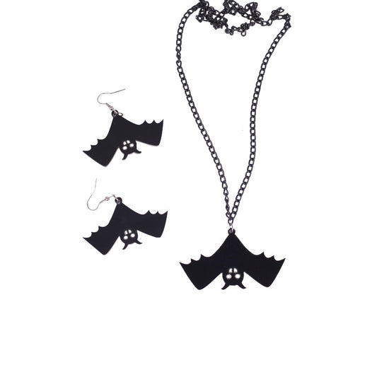 Pendientes y collar de murciélago de Halloween para mujer y hombre, joyería gótica acrílica, cadena de hueso de serpiente, accesorios de disfraz de fantasía oscura