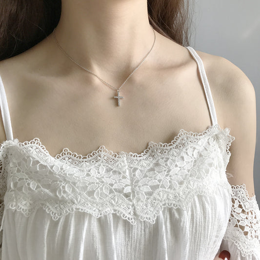 Collana da donna con ciondolo a croce geometrica in argento sterling 925 placcato, minimalista, con diamanti
