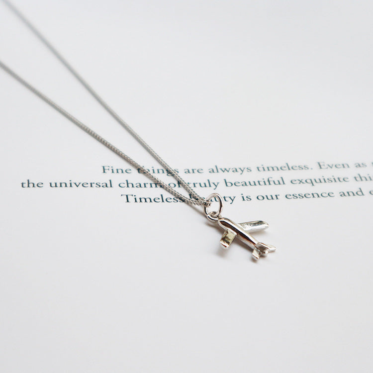 925 Sterling Silver Airplane Pendant Necklace for Women Geometric Vintage Trendy Clavicle Chain