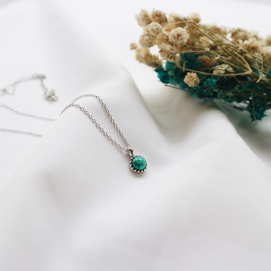 S925 Sterling Silver Star Shaped Turquoise Pendant Necklace for Women Minimalist Korean Style Box Chain Short Clavicle Jewelry