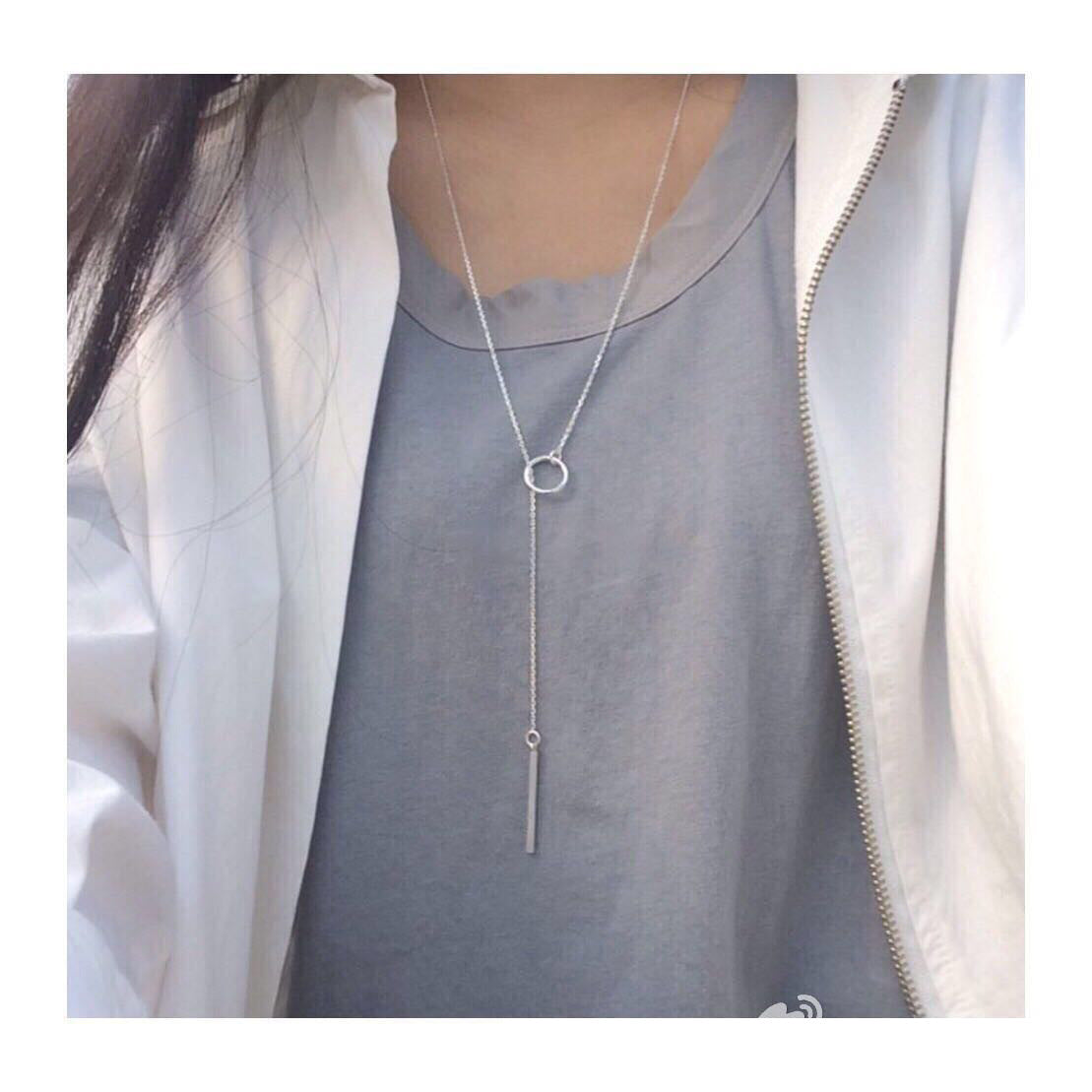 Collana Lunga Geometrica a Cerchi in Argento Sterling S925 per Donna Gioielli Minimalisti di Tendenza Stratificati
